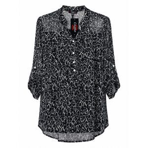 NWT Cocomo Plus Size 2X Black Multi Hearts Print Pintuck 3/4 Sleeve Blouse Top